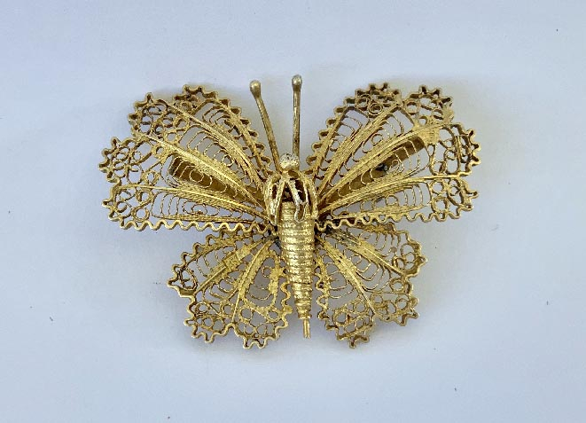 pre 1947 Egyptian gilt .800 silver filigree butterfly brooch